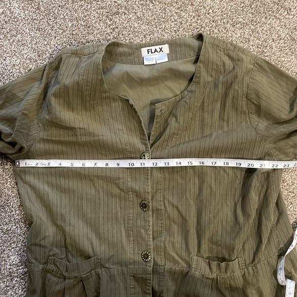 Flax Chore Coat Button Up Shirt 3/4 Sleeve Sage Green size Large - Picture 7 of 8